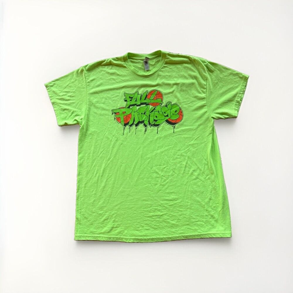 Gildan Heavy Cotton Men’s XL Green Full Package Graphic Tee Double Sided Print